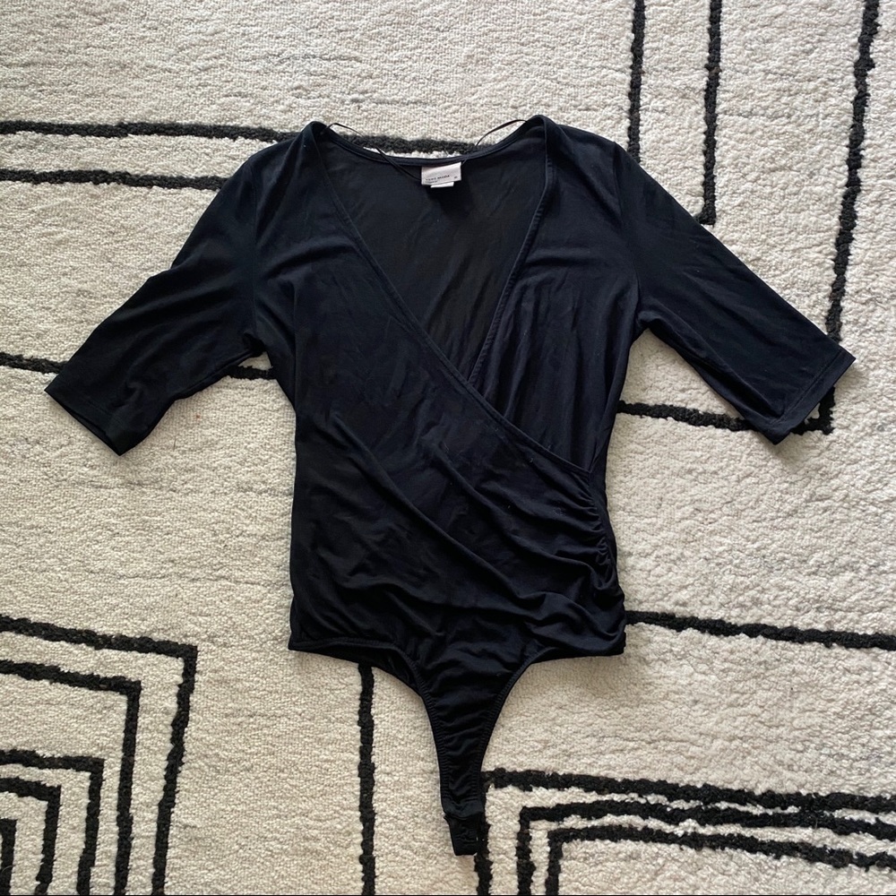 VERO MODA Black Vneck Wrap Ruched Bodysuit